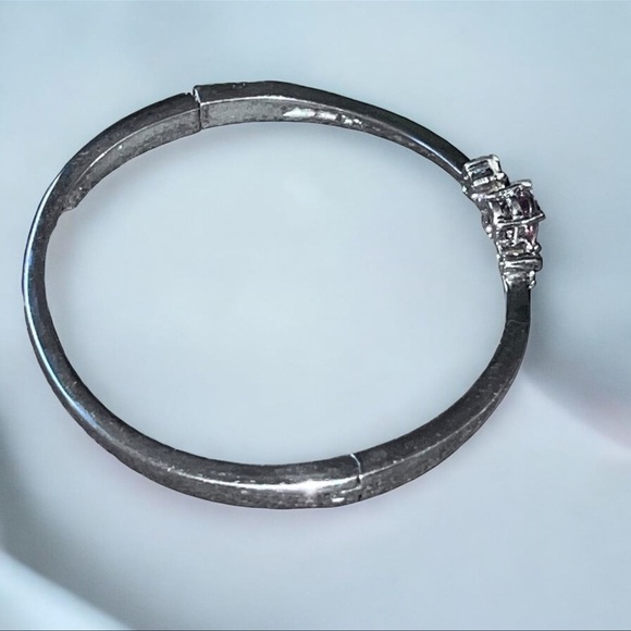 Vintage CZ Silver Tone Bangle Bypass Bracelet - Picture 5 of 6